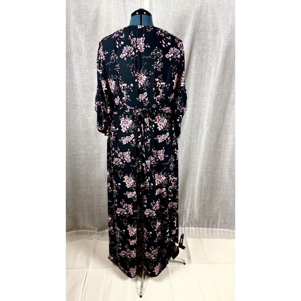Cherry Blossom Print Dress Caftan Size 3X 26 28 Black Tie Back Whimsigoth - Picture 11 of 14